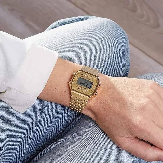 Classic Stainless Steel Digital Watch Royal Gold | Everyday Waterproof Wrist Watch